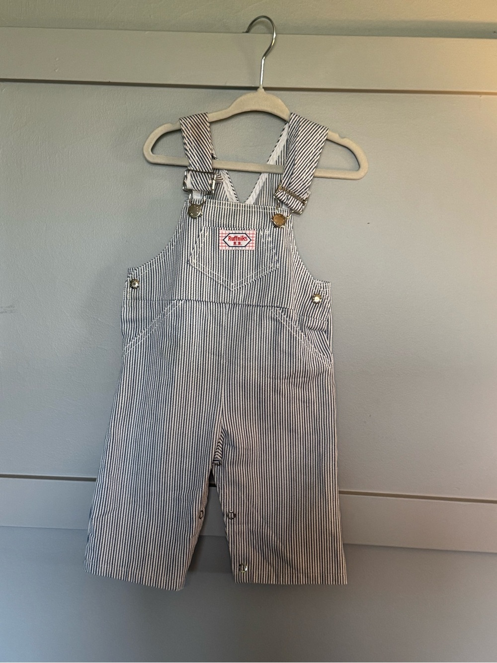 Vintage train conductor Striped Kids Overalls - Blue and White